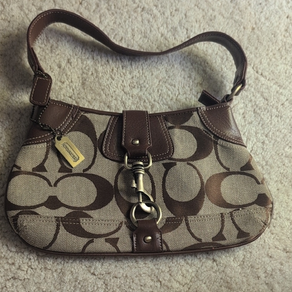Coach Tan and Brown Signature Shoulder Bag